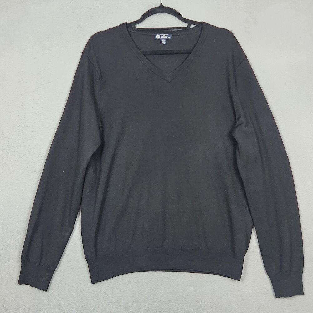 J Crew Sweater Mens Medium Black 100% Italian Merino Wool V Neck Knit Pullover